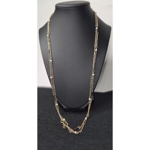 Pearl Twisted Gold Tone Chain Station Necklace SC